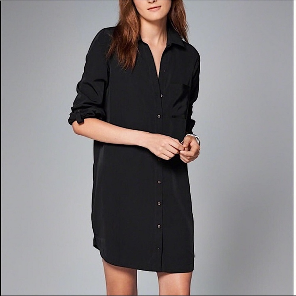A&F Black Shirt Dress Button up Shift Dress